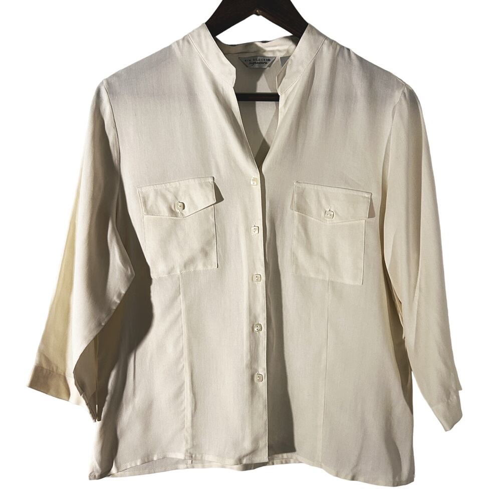Kim Rogers Signature Women's Medium 100% Silk Cream V-Neck Top